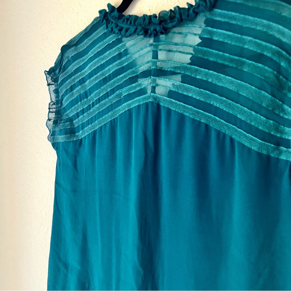 Sundance Silk Evening Shadows Tunic Top Fully Lined Ruffle Cap Sleeve Green Sz S
